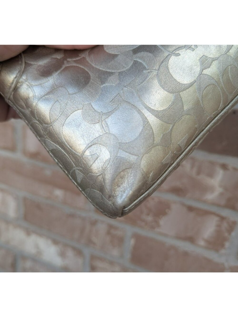 Vintage Y2K Coach Signature Turn Lock Convertible Wristlet Mini Bag Gold Silver - Picture 9 of 12